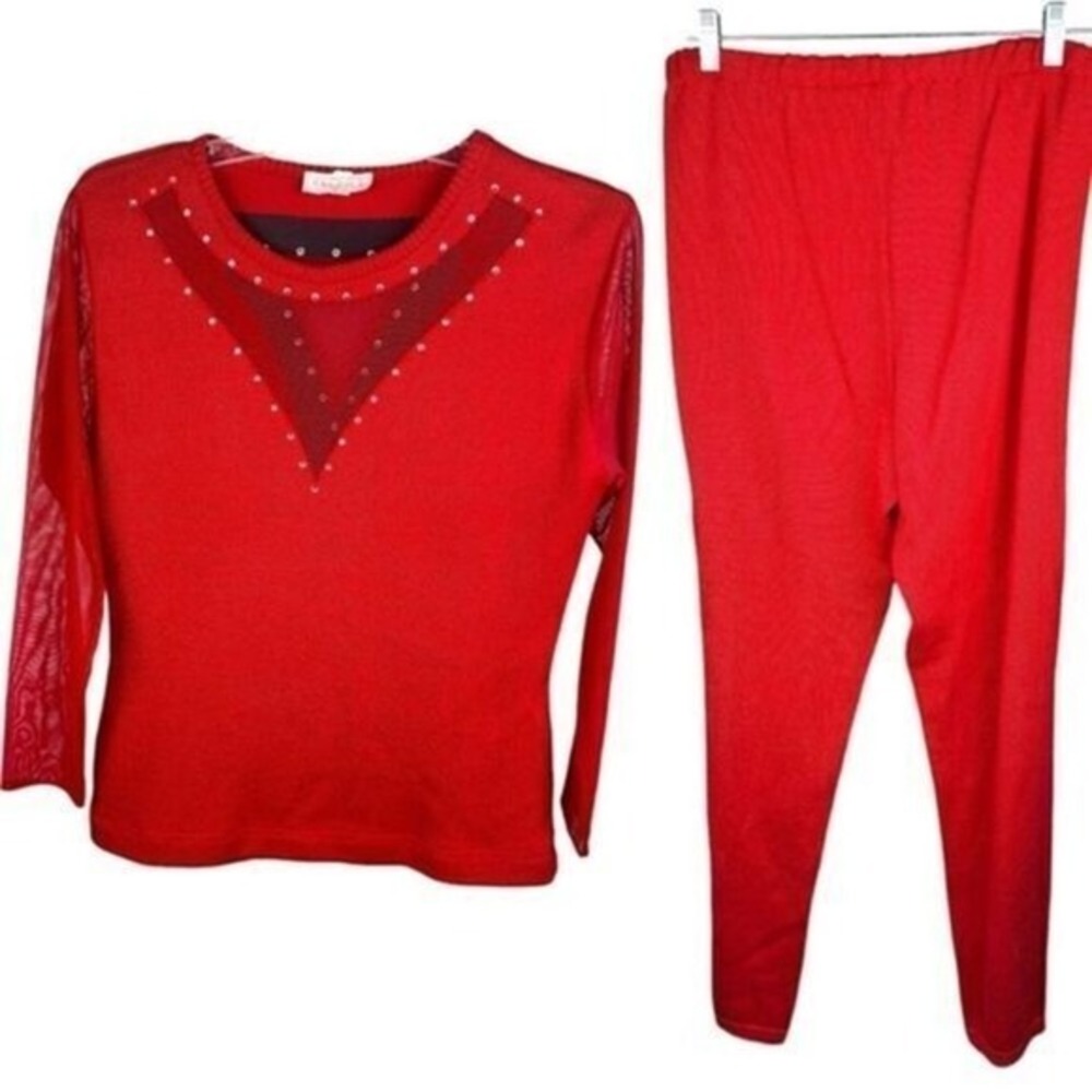 Vintage Y2K Ralph Lauren Sequin Sweater Set Womens Size Medium Retro Knit Outfit